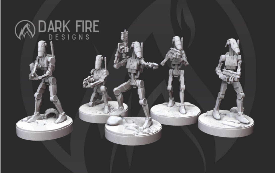 Confederate Basic 1 Droids V2 - 5 miniature bundle - SW Legion Compatible (38 - 40mm tall) Multi - Piece Resin 3D Print - Dark Fire Designs - Gootzy Gaming