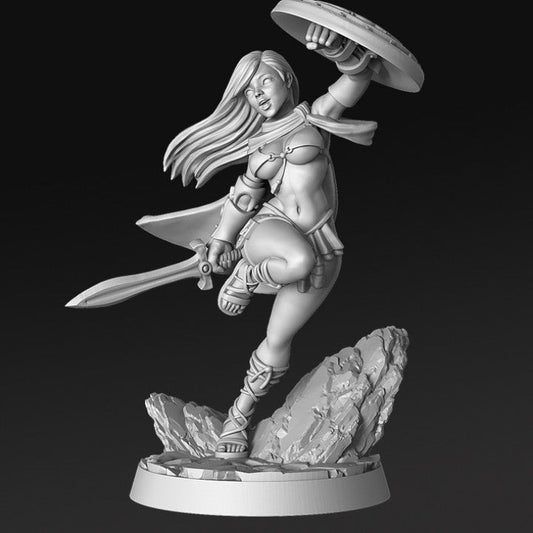 Crescendia, Anime Greek Goddess Warrior - Single Roleplaying Miniature for D&D or Pathfinder - 32mm Scale Resin 3D Print - RN EStudios - Gootzy Gaming