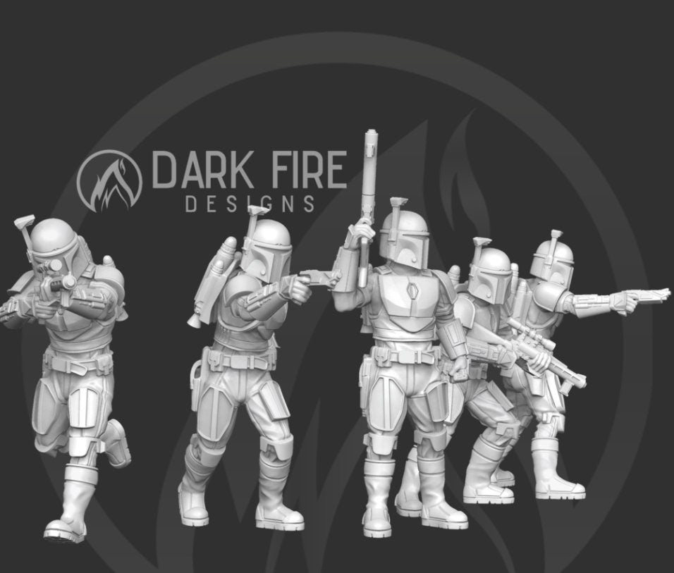 Deathwatch Mando Crusader Squad - 5 mini bundle - SW Legion Compatible (38 - 40mm tall) Multi - Piece Resin 3D Print - Dark Fire Designs - Gootzy Gaming