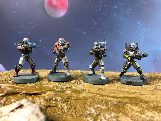 Delta Squad Clone Commando Squad - 4 Mini Bundle - SW Legion Compatible (38 - 40mm tall) Multi - Piece Resin 3D Print - Dark Fire Designs - Gootzy Gaming