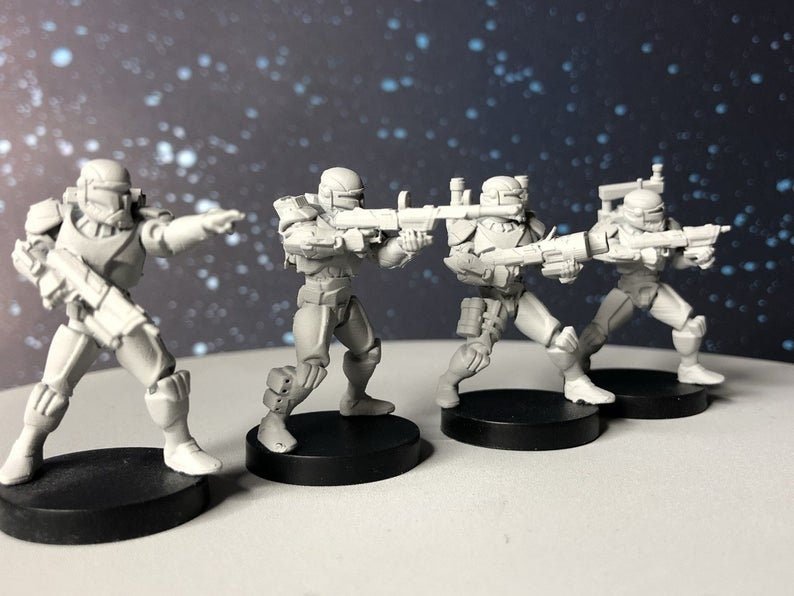 Delta Squad Clone Commando Squad - 4 Mini Bundle - SW Legion Compatible (38-40mm tall) Multi-Piece Resin 3D Print - Dark Fire Designs - Gootzy Gaming