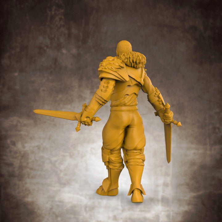 Double Sword Dual Wield Human Fighter - Roleplaying Mini for D&D or Pathfinder - 32mm Scale High Quality 8k Resin 3D Print - Lion Tower Miniatures - Gootzy Gaming