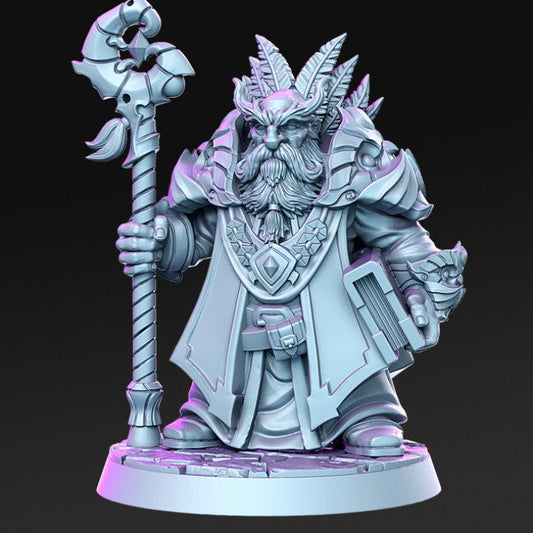 Draloth, Dwarf Druid and Healer - Single Roleplaying Miniature for D&D or Pathfinder - 32mm Scale Resin 3D Print - RN EStudios - Gootzy Gaming