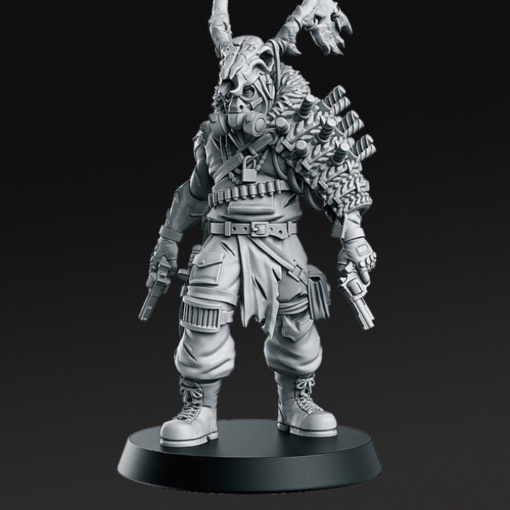 Druidic Masked Gunslinger - Single Roleplaying Miniature for D&D or Pathfinder - 32mm Scale Resin 3D Print - RN EStudios - Gootzy Gaming