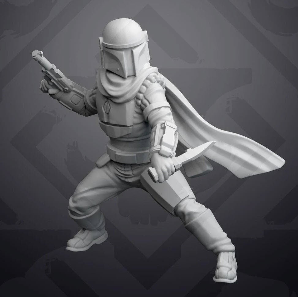 Dueling Mando Acolyte Miniature - SW Legion Compatible (38 - 40mm tall) Resin 3D Print - Skullforge Studios - Gootzy Gaming