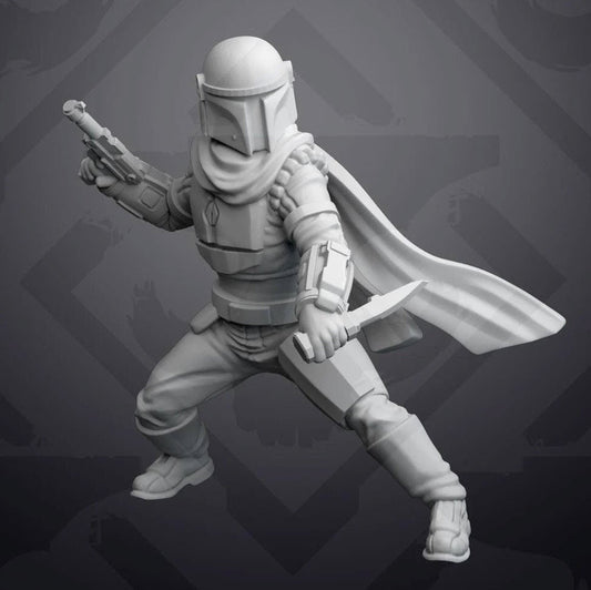 Dueling Mando Acolyte Miniature - SW Legion Compatible (38 - 40mm tall) Resin 3D Print - Skullforge Studios - Gootzy Gaming