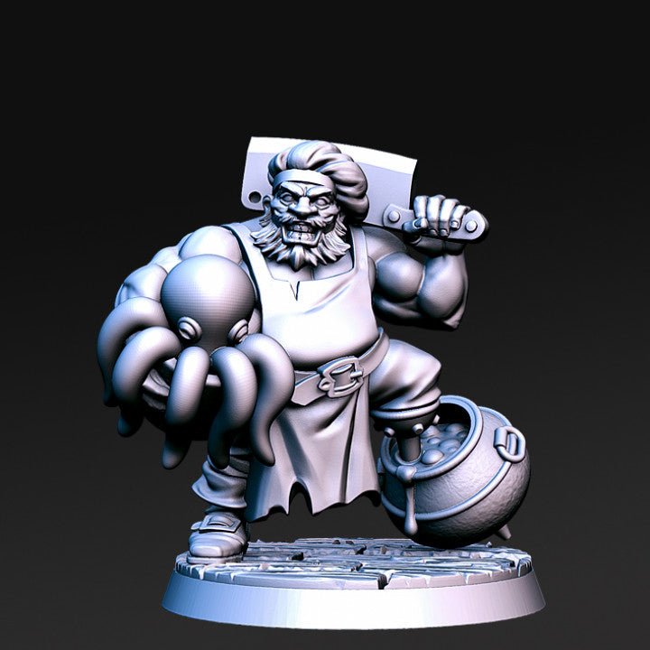 Dwarf Pirate Master Chef with Octopus and Pot - Single Roleplaying Miniature for D&D or Pathfinder - 32mm Scale Resin 3D Print - RN EStudios - Gootzy Gaming