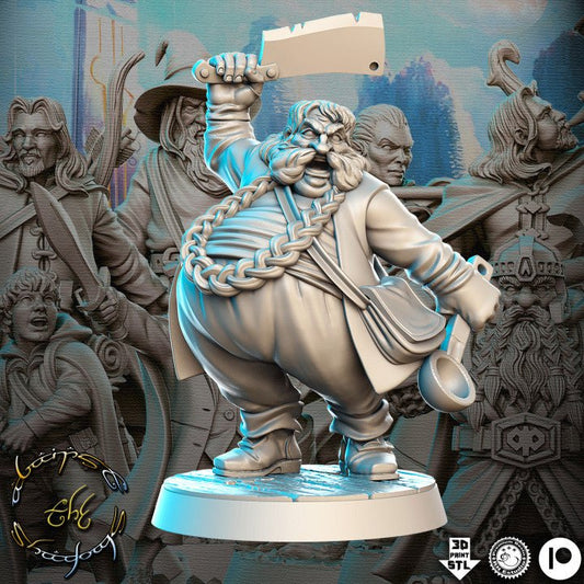 Dwarvish Fat Chef - Single Roleplaying Miniature for D&D or Pathfinder - 32mm Scale Resin 3D Print - RN EStudios - Gootzy Gaming