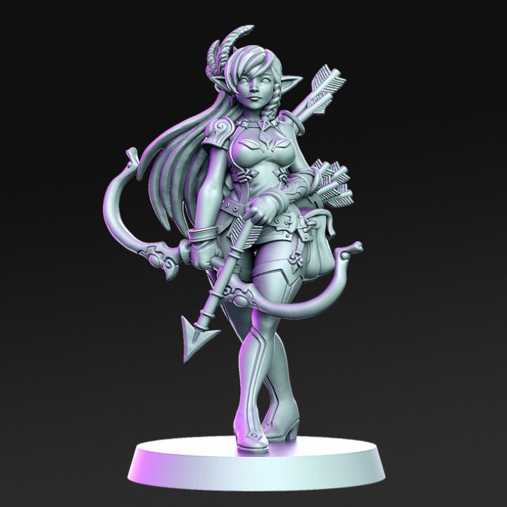 Elaina, Kawaii Female Elf Archer - Single Roleplaying Miniature for D&D or Pathfinder - 32mm Scale Resin 3D Print - RN EStudios - Gootzy Gaming