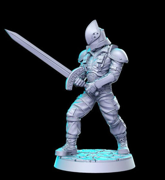 Evil Energy Corp Swordsman - Single Roleplaying Miniature for D&D or Pathfinder - 32mm Scale Resin 3D Print - RN EStudios - Gootzy Gaming