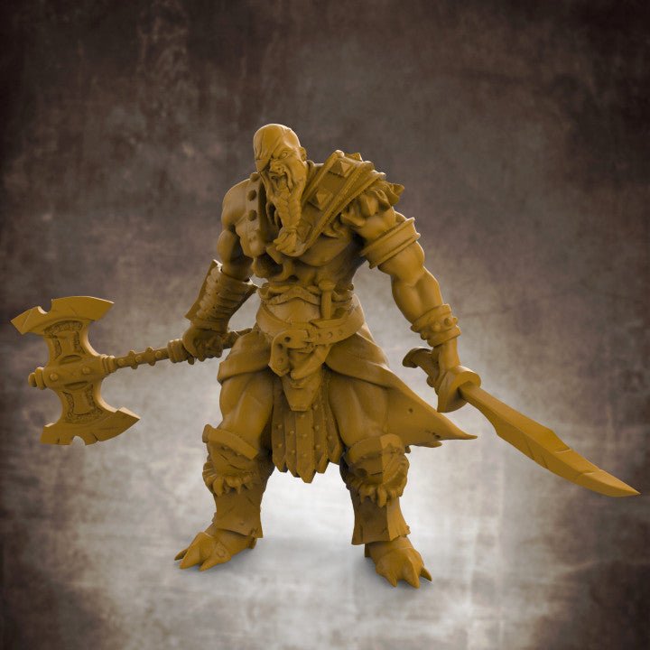 Eyepatch Barbarian Fighter with Ax and Sword - Roleplaying Mini for D&D or Pathfinder - 32mm Scale High Quality 8k Resin 3D Print - Lion Tower Miniatures - Gootzy Gaming