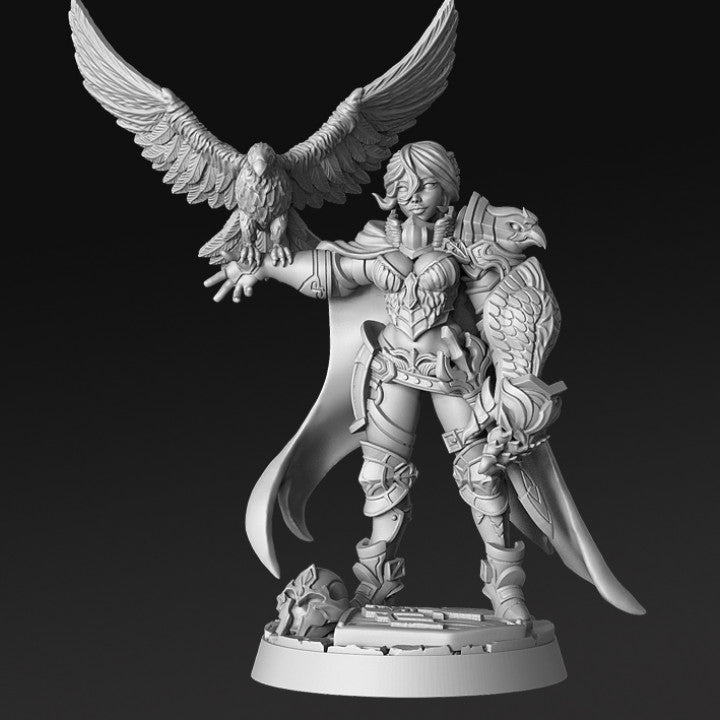 Falconer Female Paladin - Single Roleplaying Miniature for D&D or Pathfinder - 32mm Scale Resin 3D Print - RN EStudios - Gootzy Gaming
