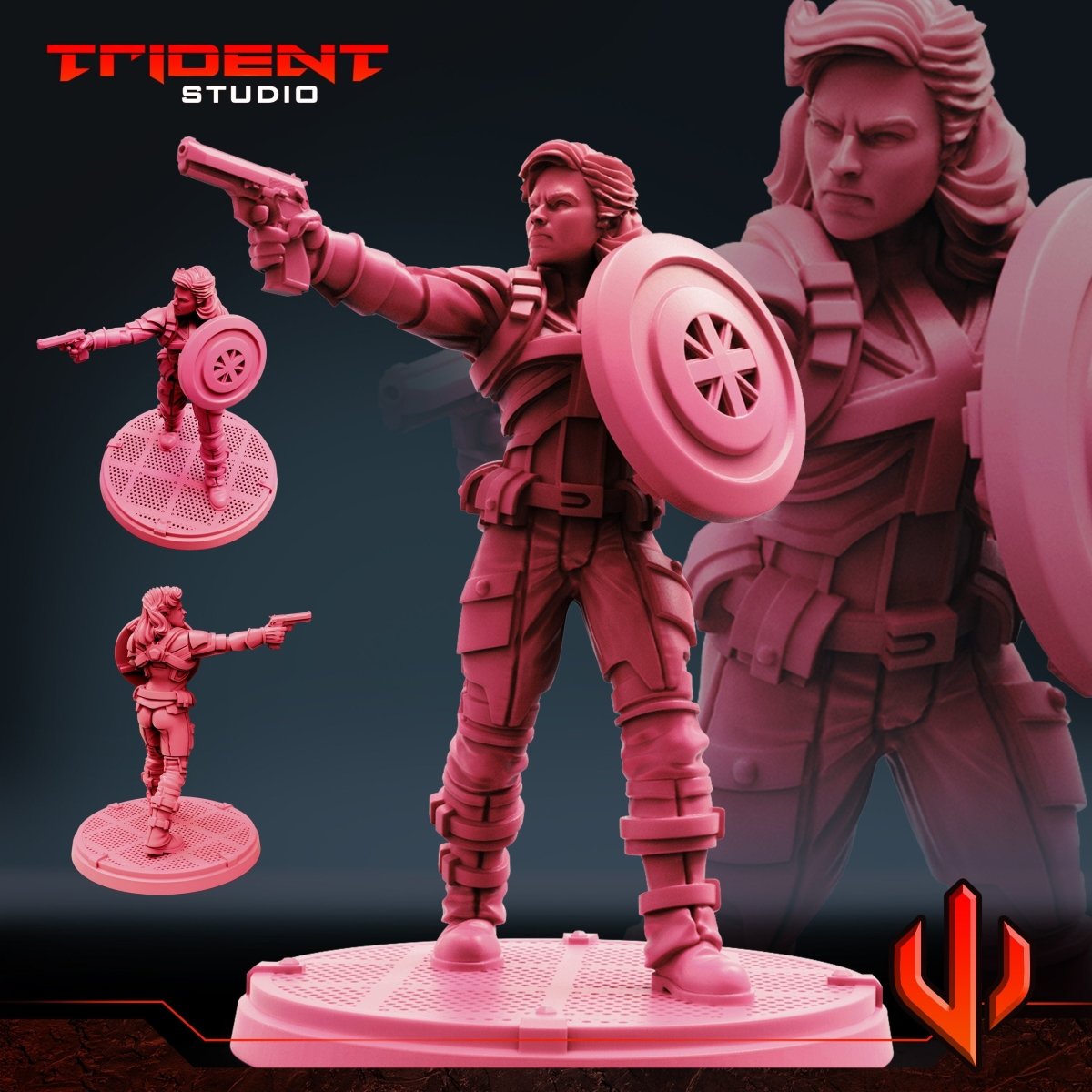 Female Cap Superhero (Version C) Resin Miniature - MCP/Crisis Protocol Compatible (40mm tall) Resin 3D Print - Trident Studios - Gootzy Gaming