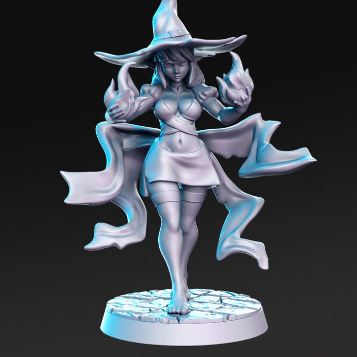 Female Elf Black Mage - Single Roleplaying Miniature for D&D or Pathfinder - 32mm Scale Resin 3D Print - RN EStudios - Gootzy Gaming