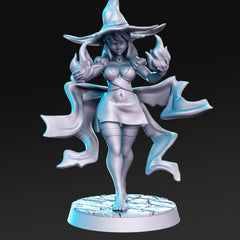 Female Elf Black Mage - Single Roleplaying Miniature for D&D or Pathfinder - 32mm Scale Resin 3D Print - RN EStudios - Gootzy Gaming