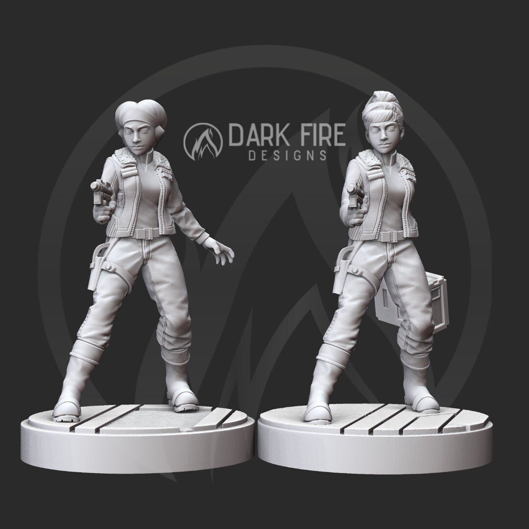 Female Smuggling Scoundrel Miniature - SW Legion Compatible (38 - 40mm tall) Multi - Piece Resin 3D Print - Dark Fire Designs - Gootzy Gaming