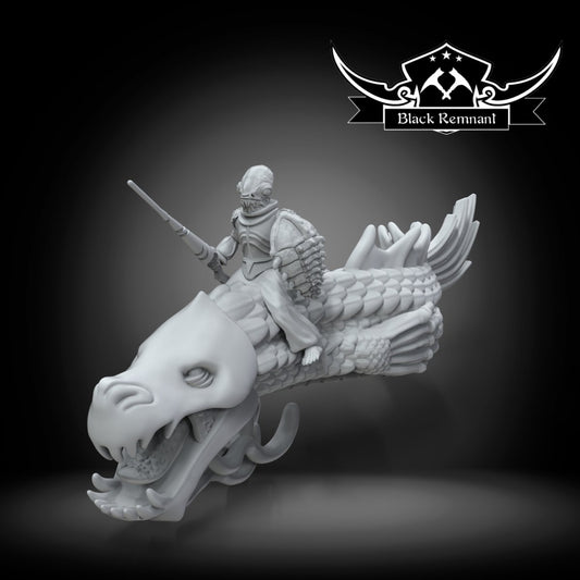 Fish Warrior with Eel Mount - SW Legion Compatible Miniature (38-40mm tall) High Quality 8k Resin 3D Print - Black Remnant - Gootzy Gaming