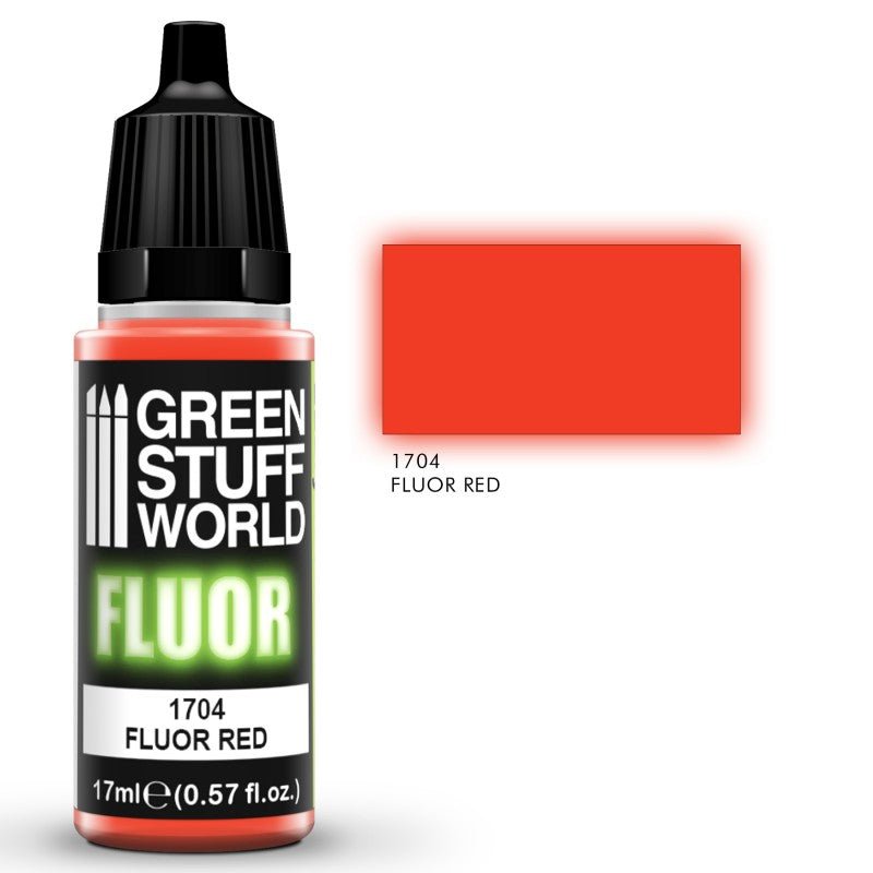 Flo Red Color FLUOR Red - Acrylic Fluorescent Paint - Green Stuff World - 17 mL drop ...