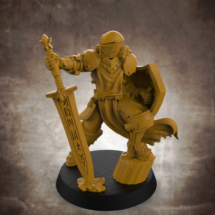 Full Armor Paladin with Magic Greatsword and Shield- Roleplaying Mini for D&D or Pathfinder - 32mm Scale High Quality 8k Resin 3D Print - Lion Tower Miniatures - Gootzy Gaming