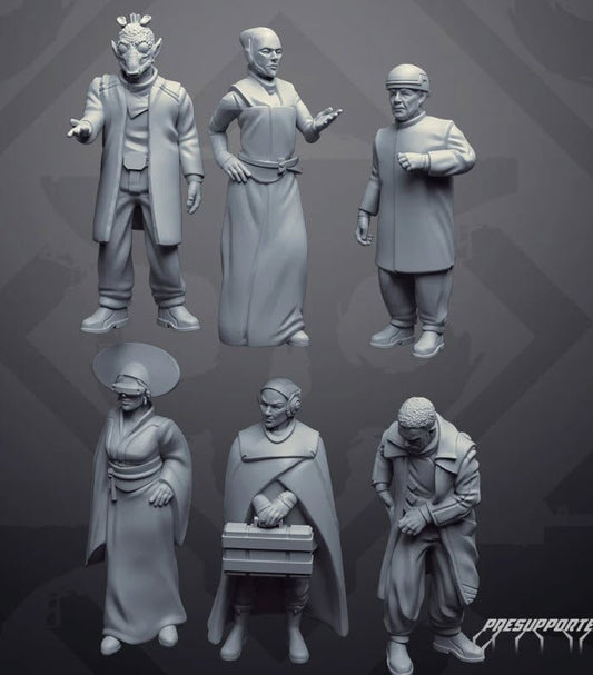 Galactic High Class Civilian Set - 6 Miniature All In Bundle- SW Legion Compatible (38-40mm tall) Resin 3D Print - Skullforge Studios - Gootzy Gaming