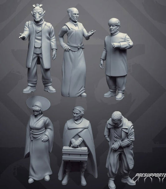 Galactic High Class Civilian Set - 6 Miniature All In Bundle - SW Legion Compatible (38 - 40mm tall) Resin 3D Print - Skullforge Studios - Gootzy Gaming