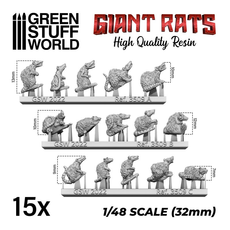 Giant Rats Collection - Unpainted Cast Resin Decoration Kit - Green Stuff World - Gootzy Gaming