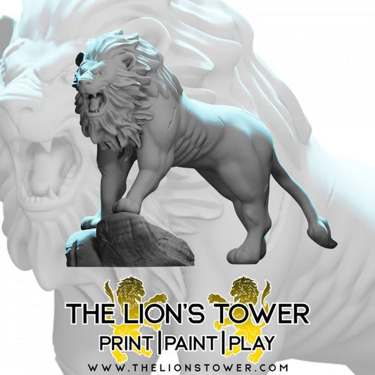 Grand Lion - Roleplaying Mini for D&D or Pathfinder - 32mm Scale High Quality 8k Resin 3D Print - Lion Tower Miniatures - Gootzy Gaming