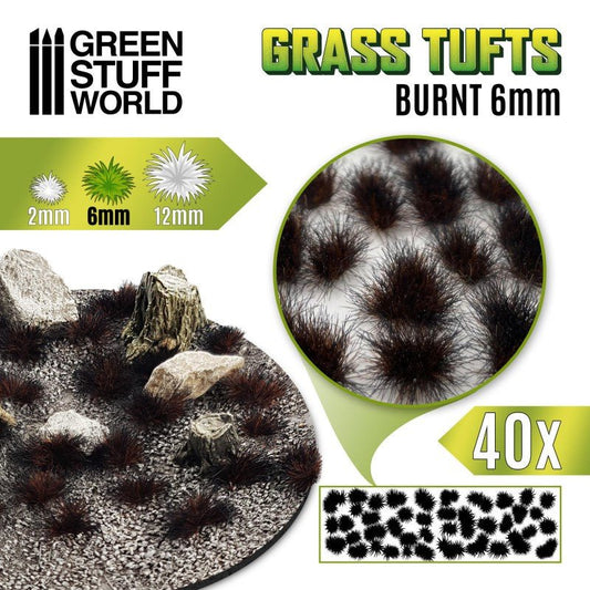 Grass Tufts - Black/Burnt 6mm - Green Stuff World - 40x Self Adhesives - Gootzy Gaming