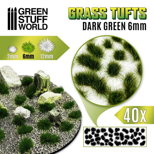 Grass Tufts - Dark Green 6mm - Green Stuff World - 40x Self Adhesives - Gootzy Gaming