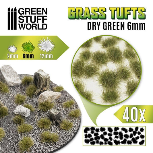 Grass Tufts - Dry Green 6mm - Green Stuff World - 40x Self Adhesives - Gootzy Gaming