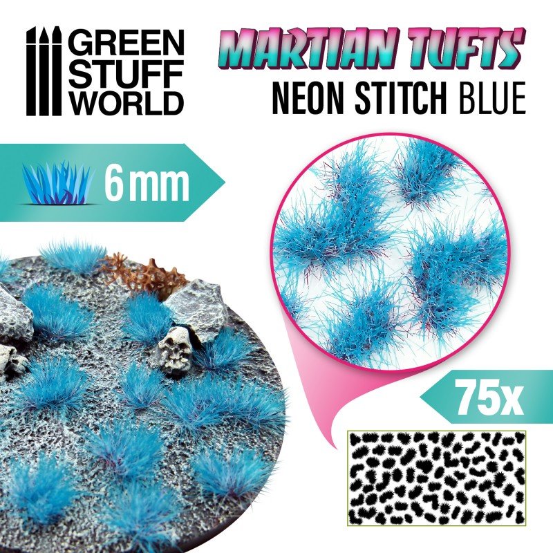 Grass Tufts - Neon Stitch Blue 6mm - Green Stuff World - 75x Self Adhesives - Gootzy Gaming