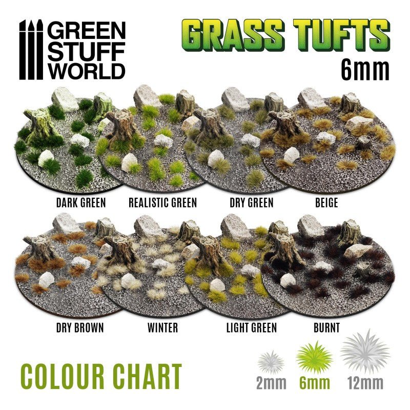 Grass Tufts - Realistic Green 6mm - Green Stuff World - 40x Self Adhesives - Gootzy Gaming