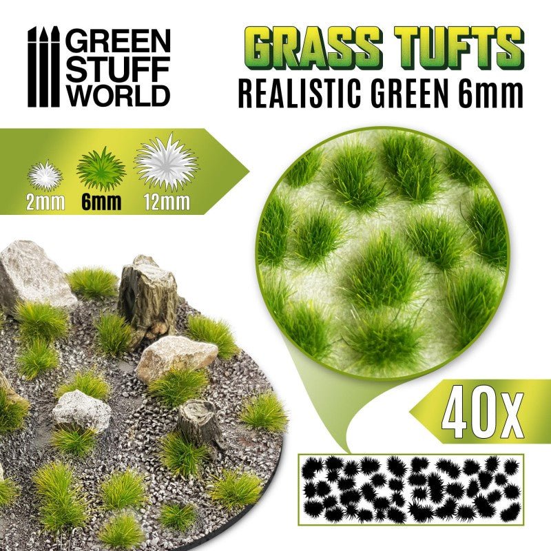 Grass Tufts - Realistic Green 6mm - Green Stuff World - 40x Self Adhesives - Gootzy Gaming