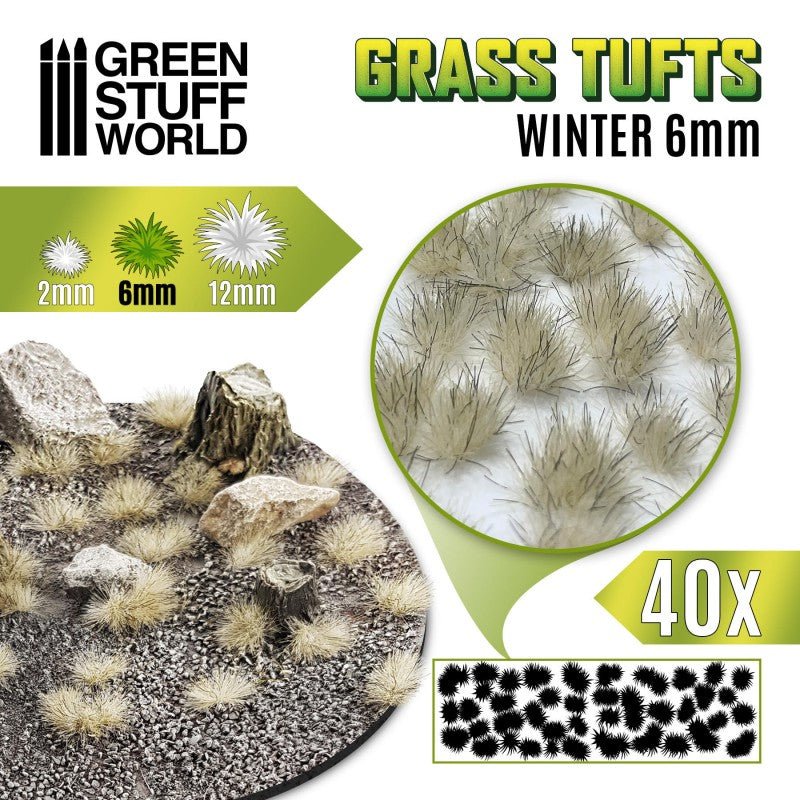 Grass Tufts - White/Winter 6mm - Green Stuff World - 40x Self Adhesives - Gootzy Gaming