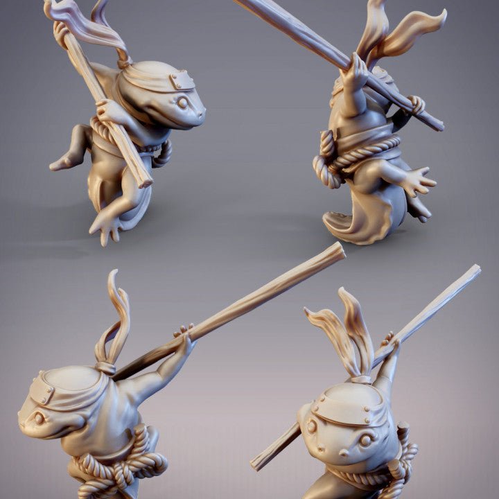 Hanamaru, Hanzaki Ninja Salamander with Bo Pole - Single Roleplaying Miniature for D&D or Pathfinder - 32mm Scale Resin 3D Print - Cobramode - Gootzy Gaming