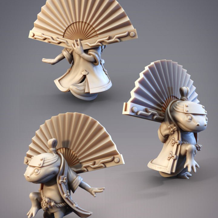 Hanarin, Hanzaki Salamander Fan Ninja - Single Roleplaying Miniature for D&D or Pathfinder - 32mm Scale Resin 3D Print - Cobramode - Gootzy Gaming