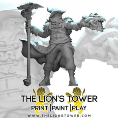 Human Dragonfire Wizard Mage with Dragon Staff - Roleplaying Mini for D&D or Pathfinder - 32mm Scale High Quality 8k Resin 3D Print - Lion Tower Miniatures - Gootzy Gaming