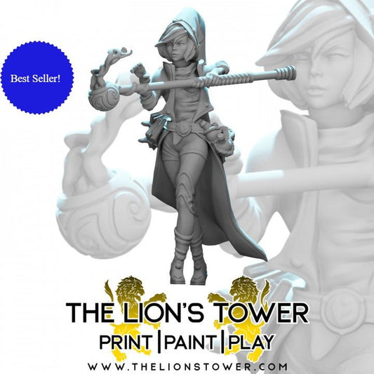 Human Female Wizard with Staff - Roleplaying Mini for D&D or Pathfinder - 32mm Scale High Quality 8k Resin 3D Print - Lion Tower Miniatures - Gootzy Gaming