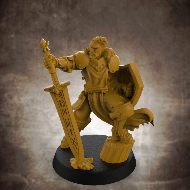 Human Male Paladin with Magic Greatsword and Shield - Roleplaying Mini for D&D or Pathfinder - 32mm Scale High Quality 8k Resin 3D Print - Lion Tower Miniatures - Gootzy Gaming