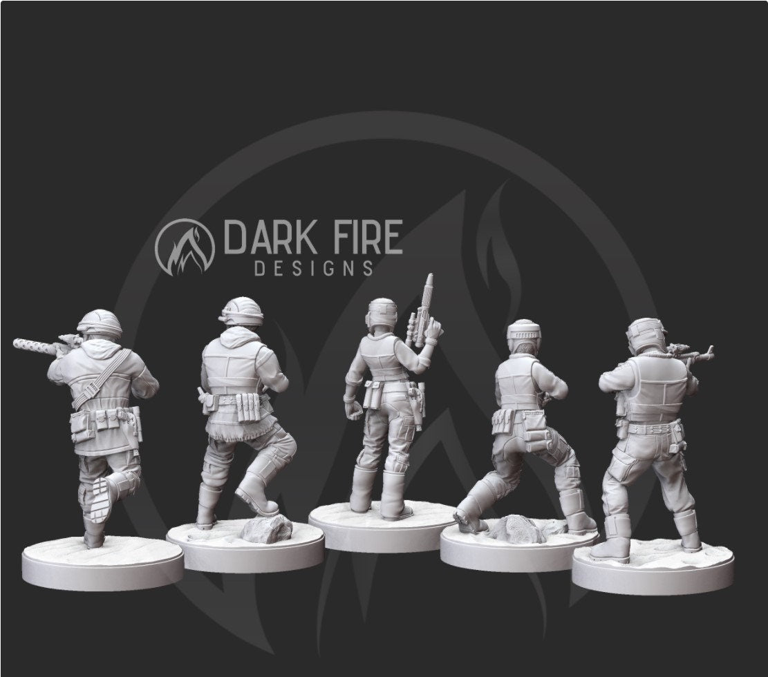 Human Rebel Pathfinder Squad - 5 miniature bundle - SW Legion Compatible (38-40mm tall) Multi-Piece Resin 3D Print - Dark Fire Designs - Gootzy Gaming