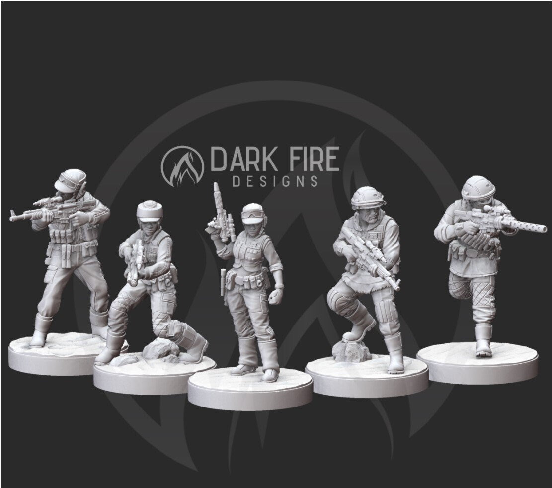 Human Rebel Pathfinder Squad - 5 miniature bundle - SW Legion Compatible (38-40mm tall) Multi-Piece Resin 3D Print - Dark Fire Designs - Gootzy Gaming