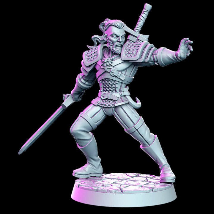 Human Witcher - Single Roleplaying Miniature for D&D or Pathfinder - 32mm Scale Resin 3D Print - RN EStudios - Gootzy Gaming