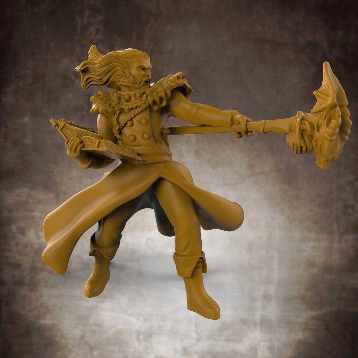 Human Wizard with Dragon Staff and Spellbook - Roleplaying Mini for D&D or Pathfinder - 32mm Scale High Quality 8k Resin 3D Print - Lion Tower Miniatures - Gootzy Gaming
