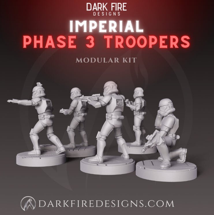 Imperial Phase 3 Clone Trooper Squad - SW Legion Compatible (38-40mm tall) Multi-Piece High Quality 8k Resin 3D Print - Dark Fire Designs - Gootzy Gaming
