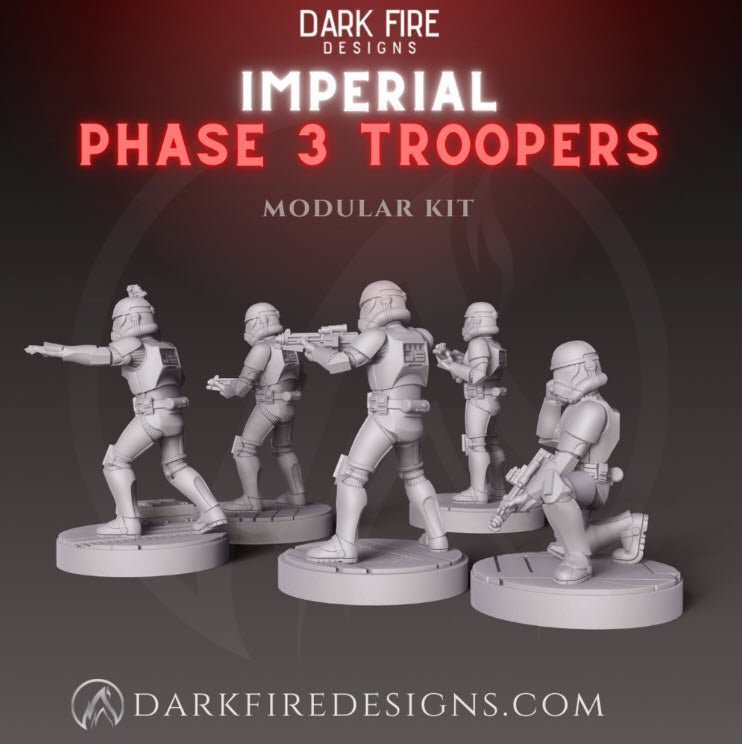 Imperial Phase 3 Clone Trooper Squad - SW Legion Compatible (38 - 40mm tall) Multi - Piece High Quality 8k Resin 3D Print - Dark Fire Designs - Gootzy Gaming