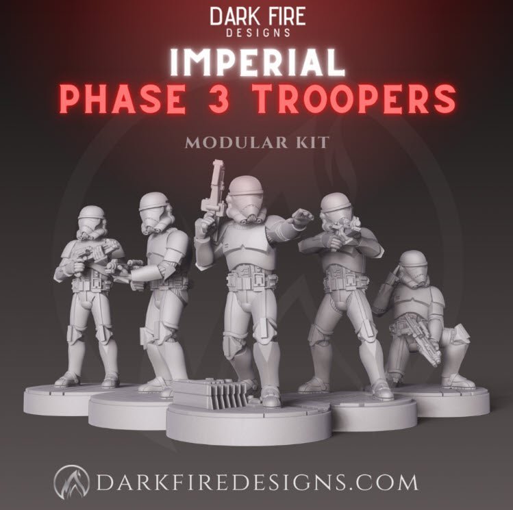 Imperial Phase 3 Clone Trooper Squad - SW Legion Compatible (38 - 40mm tall) Multi - Piece High Quality 8k Resin 3D Print - Dark Fire Designs - Gootzy Gaming