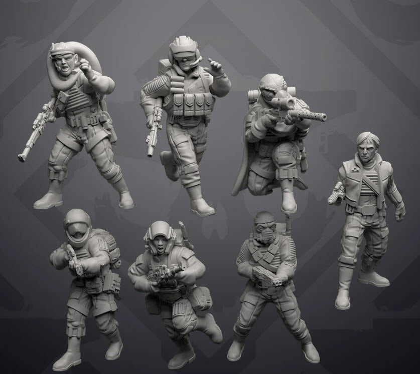 Insurgent Paratrooper Squad - Heavy Gear - 7 Miniature All In Bundle- SW Legion Compatible (38-40mm tall) Resin 3D Print - Skullforge Studios - Gootzy Gaming