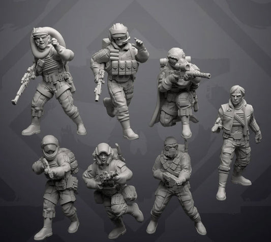 Insurgent Paratrooper Squad - Heavy Gear - 7 Miniature All In Bundle - SW Legion Compatible (38 - 40mm tall) Resin 3D Print - Skullforge Studios - Gootzy Gaming