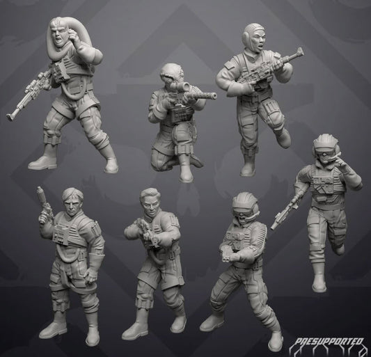 Insurgent Paratrooper Squad - Light Gear - 7 Miniature All In Bundle - SW Legion Compatible (38 - 40mm tall) Resin 3D Print - Skullforge Studios - Gootzy Gaming