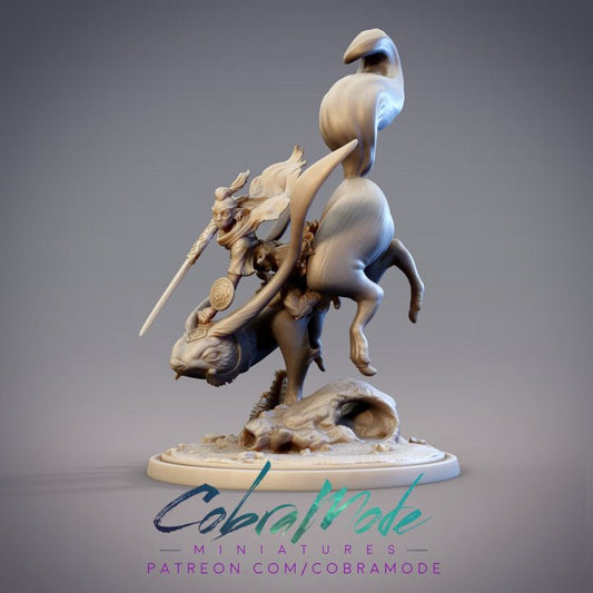 Izdara, Mazigh Elf Rabbit Rider - Single Roleplaying Miniature for D&D or Pathfinder - 32mm Scale Resin 3D Print - Cobramode - Gootzy Gaming